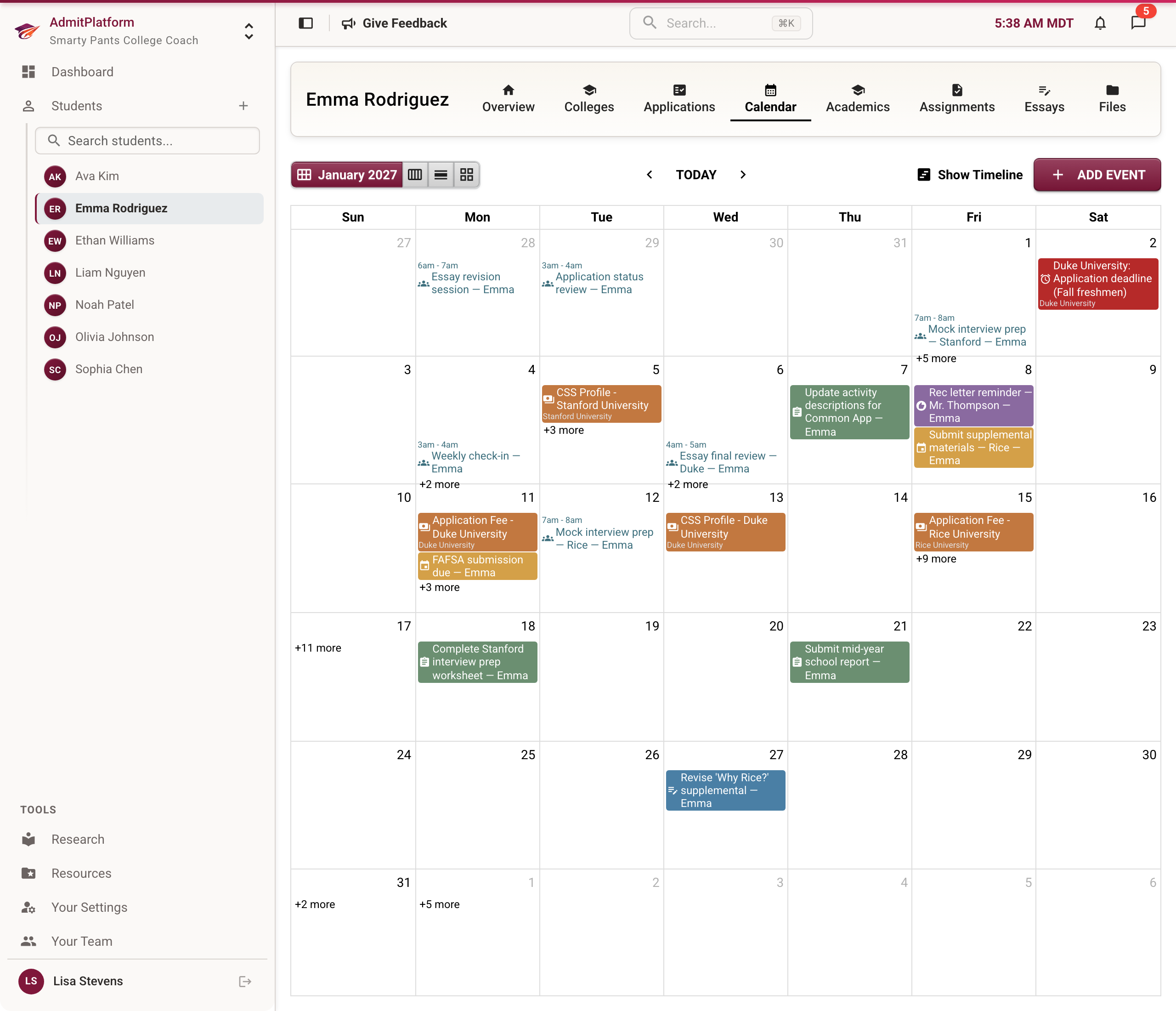 Calendar view